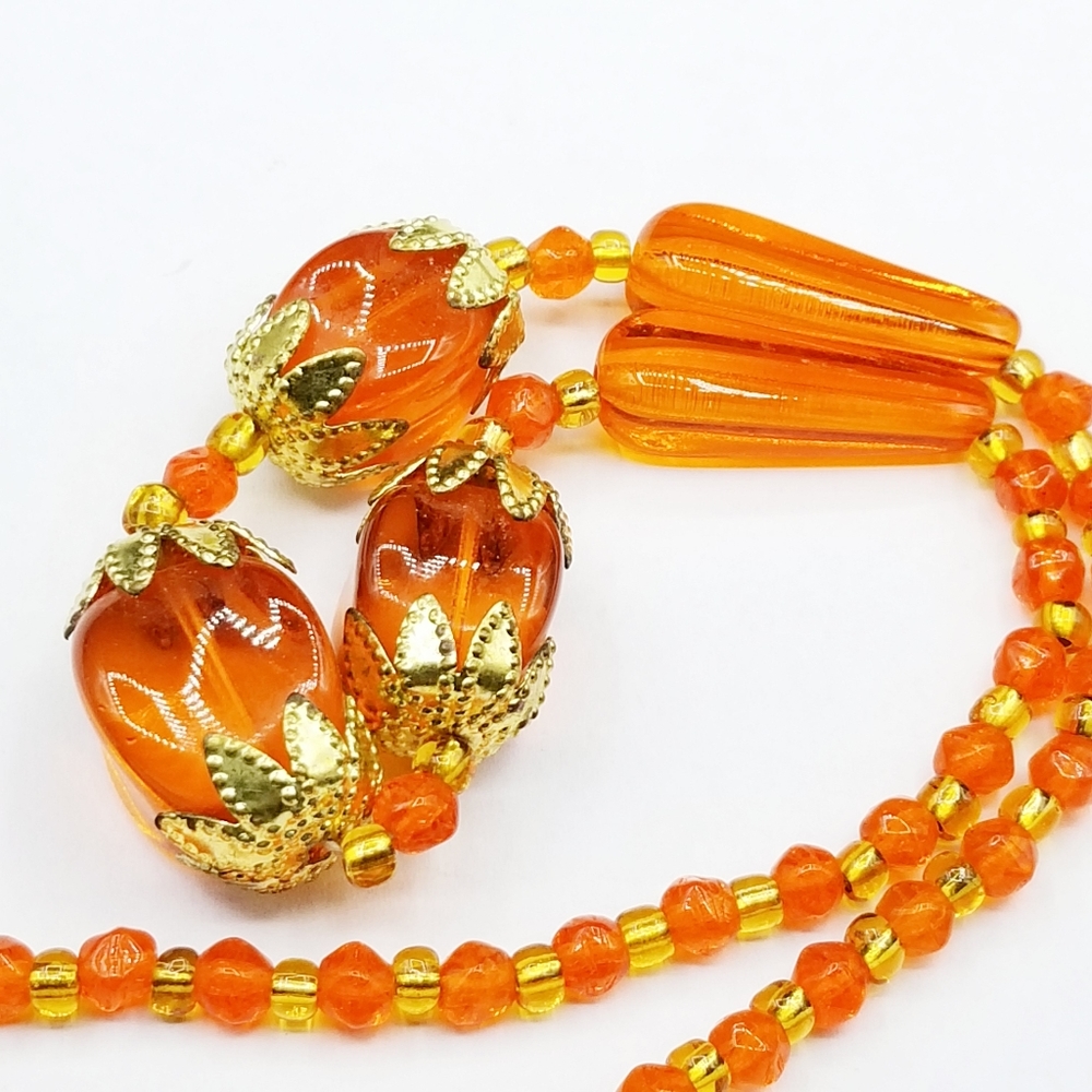 Vintage Orange Czech glass deco beaded necklace - Picture 3 of 7